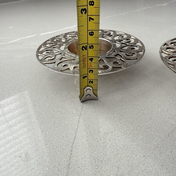 Vintage Silver Plated Brass Candle Holders Set Of 2 Round Heart Cutouts India - Picture 8 of 8